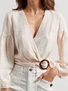 NWT Joie Sophiana cropped wrap blouse in pearl US S